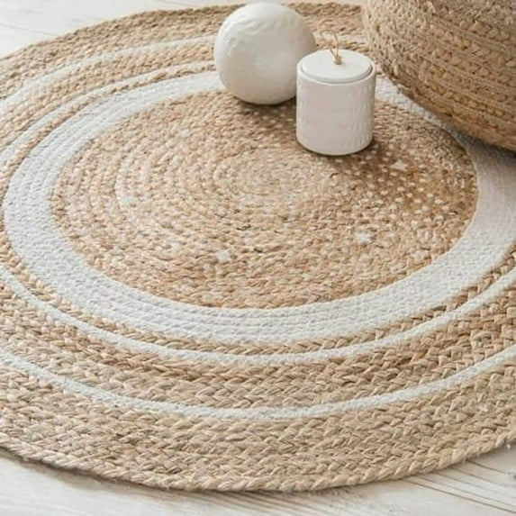 KH Handloom Handmade Hand Braided Natural Jute Carpet for Living Room, Jute Round Floor Mat, Rugs for Living Room, Jute Centre Table Carpet, Home Decore Rug