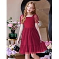 thumbnail image 5 of Arshiner Girls Dresses Tulle Bow Tie Back Puff Sleeve Party Holiday Spring Summer Dress, 5 of 6