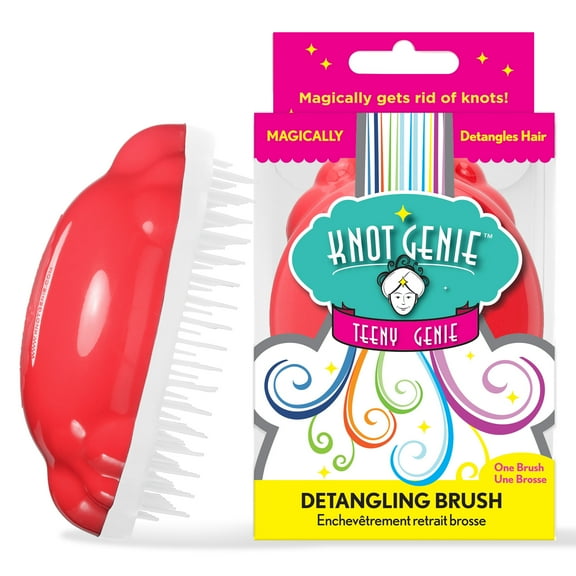 Knot Genie Teeny Detangling Hair Brush for Kids (Corally Q) | Perfect Detangling Brush for Curly Hair, Gently Separate Tangles, Leaves Hair Smooth and Shiny | The Pain Free Knot Detangler