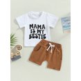 thumbnail image 2 of TSEXIEFOOFU Infant Boys Summer Clothes Outfits Letter Print Crew Neck Short Sleeve T-Shirts and Solid Color Shorts 2Pcs Suit, 2 of 9
