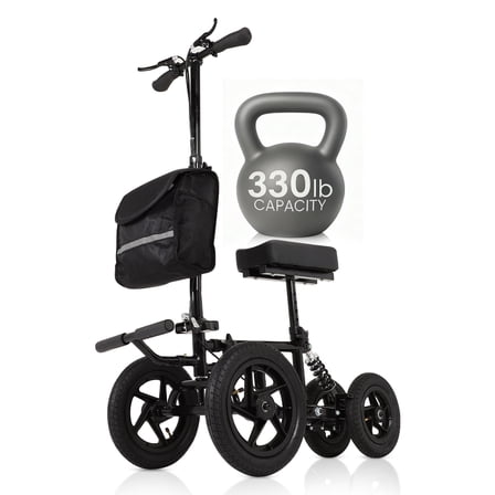 GYZJ All Terrain Knee Walker Scooter for Broken Foot,Foldable Medical Knee Roller Scooter with 12" Wheels,Crutches Alternative,Black