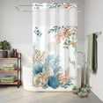 thumbnail image 6 of No Hook Shower Curtain, Beach Coastal Shower Curtains for Bathroom with See Through Top Window, Summer Nautical Coral Shell Botanical Waterproof & Washable Bath Curtain Narrow 54"x78", 6 of 9