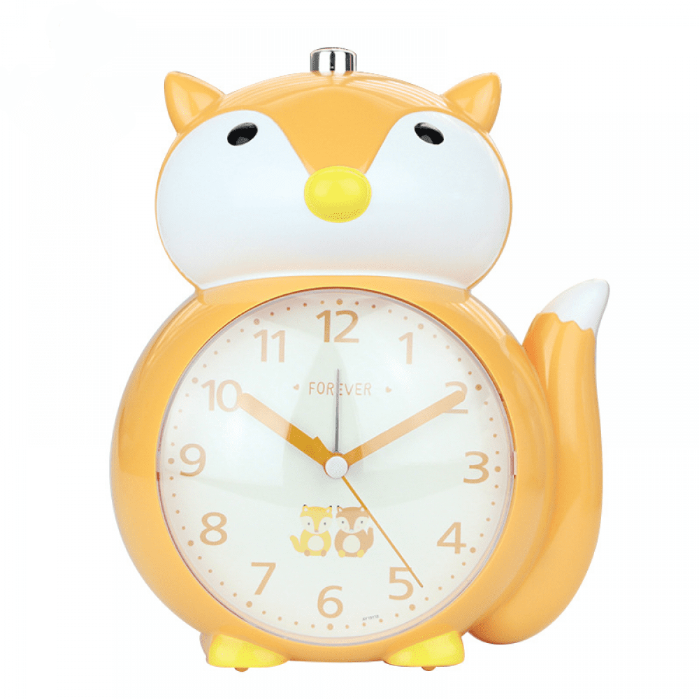 TIMPCV Alarm Clocks For Bedrooms, Cartoon Alarm Clock Fox Clock Night  Light, Student Children's Home Decoration Desktop Clock(Orange) 