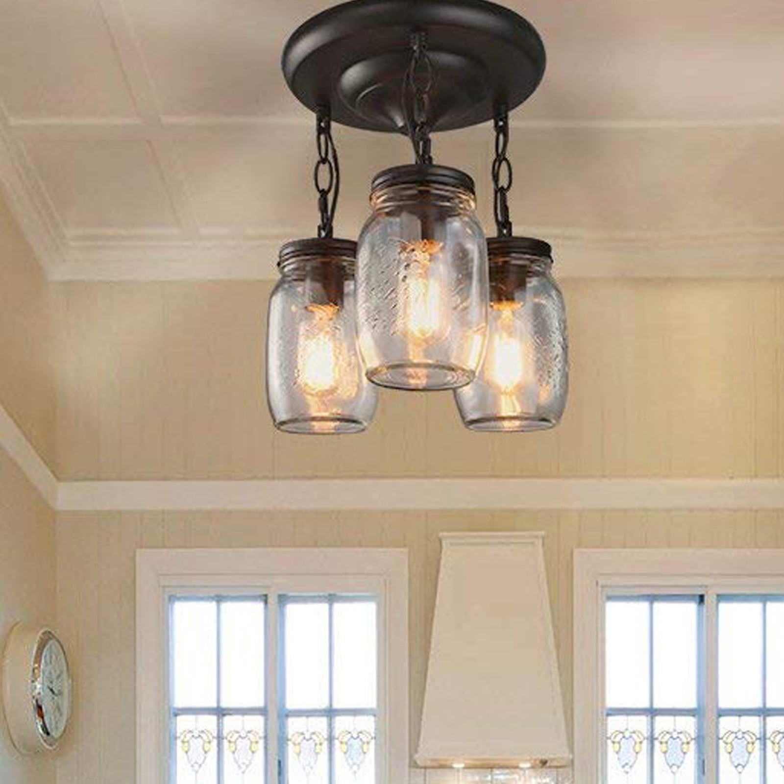Loyalheartdy 3 Lights Glass Mason Jar Pendant Light Kitchen Island Hanging Lamp Farmhouse Ceiling Lamp Fixtures Rustic Chandelier