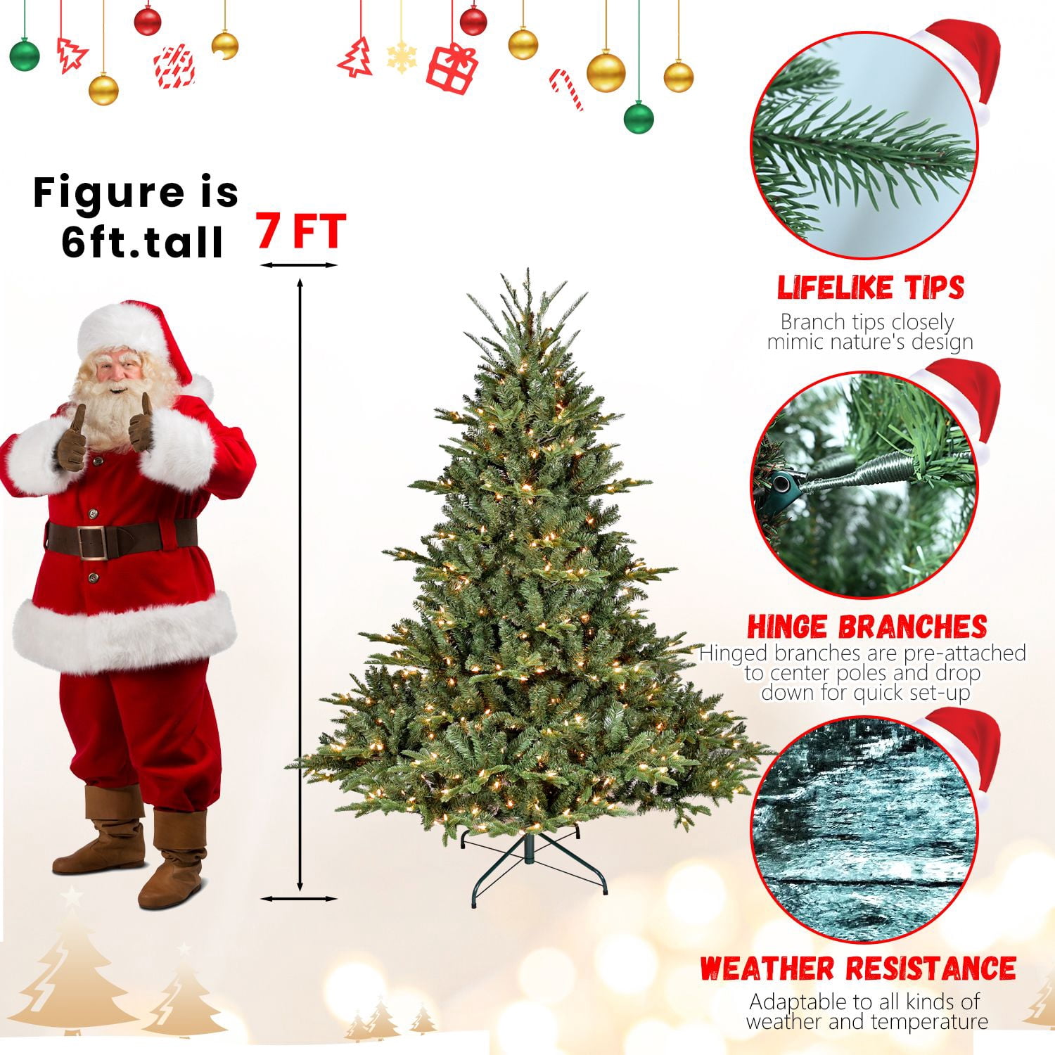 Alvantor 7FT Christmas Tree Full-Shape Holiday Tree with 750 LED Lights & 2257 Tips for Indoor Holiday Decoration Green
