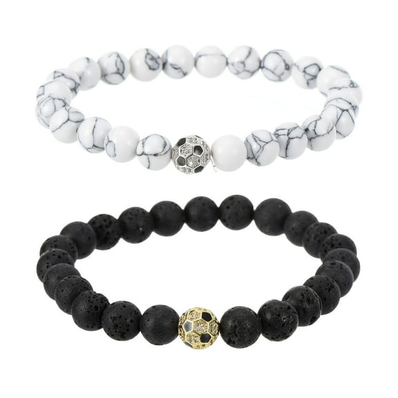 Uxcell Soccer Bracelets, 2Pcs Beaded Soccer Gifts Adjustable Wristbands Black White