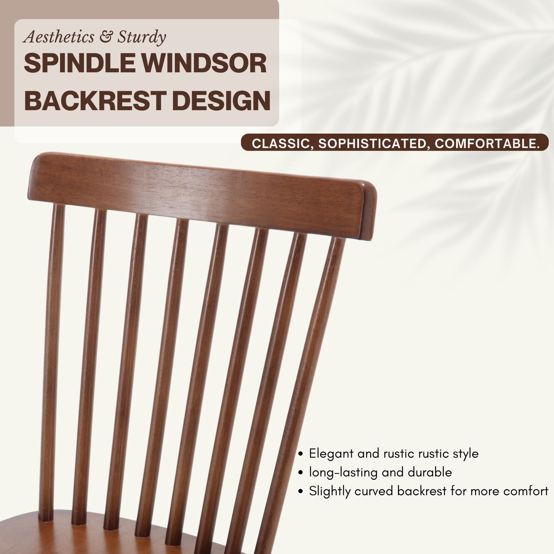 Dayalane Farmhouse Windsor Dining Chairs Set of 2, Solid Wood Spindle Back Dining Side Chairs, Mid-Century French Country Oak Kitchen Chairs for Dining Room Living Room Kitchen Restaurant, Walnut