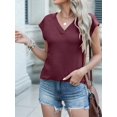 thumbnail image 5 of Women Tops Cap Sleeve Textured Dressy Casual V Neck Shirts Summer Business Work Blouses Outfits Red M, 5 of 8