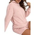thumbnail image 4 of HYwys Womens Fuzzy Pajamas Set 2 Piece Lounge Sets Long Sleeve Hooded Fleece Sleepwear, 4 of 6