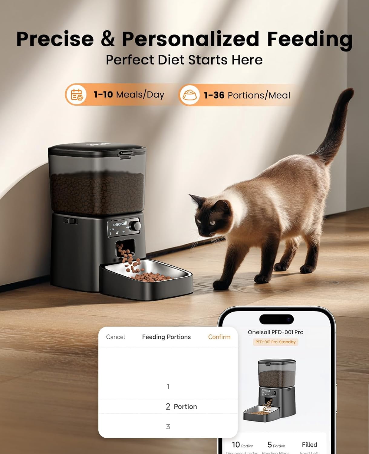 Automatic Cat Feeder WiFi App Control Smart Pet Food Dispenser with Portion Control for Dry Food Indoor