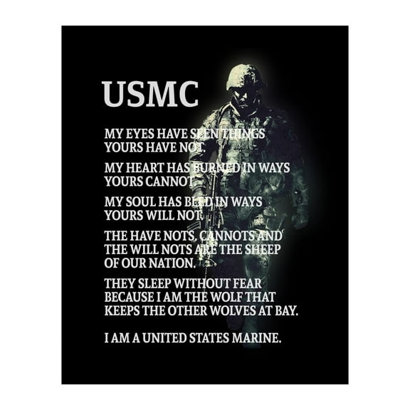Inspirational Quote Wall Art Motivational Marine Poster, Military Decor for Home, Office, Bedroom, Great Gift for Veterans