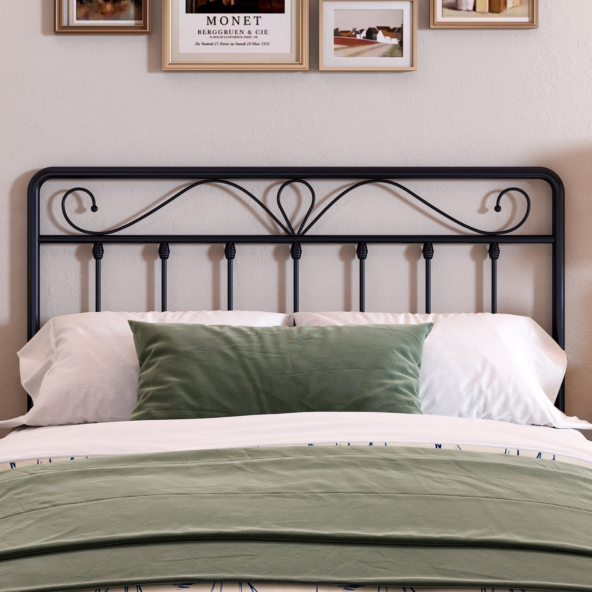 Yoneston Vintage Farmhouse Metal Full Size Headboard with Height Adjustable for Bed, Black