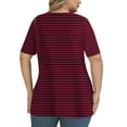 thumbnail image 2 of Lmnyox Plus Size Striped Tops Women's Oversized Cross V Neck Blouse Shirts Casual Short Sleeve Summer Tees, 2 of 6