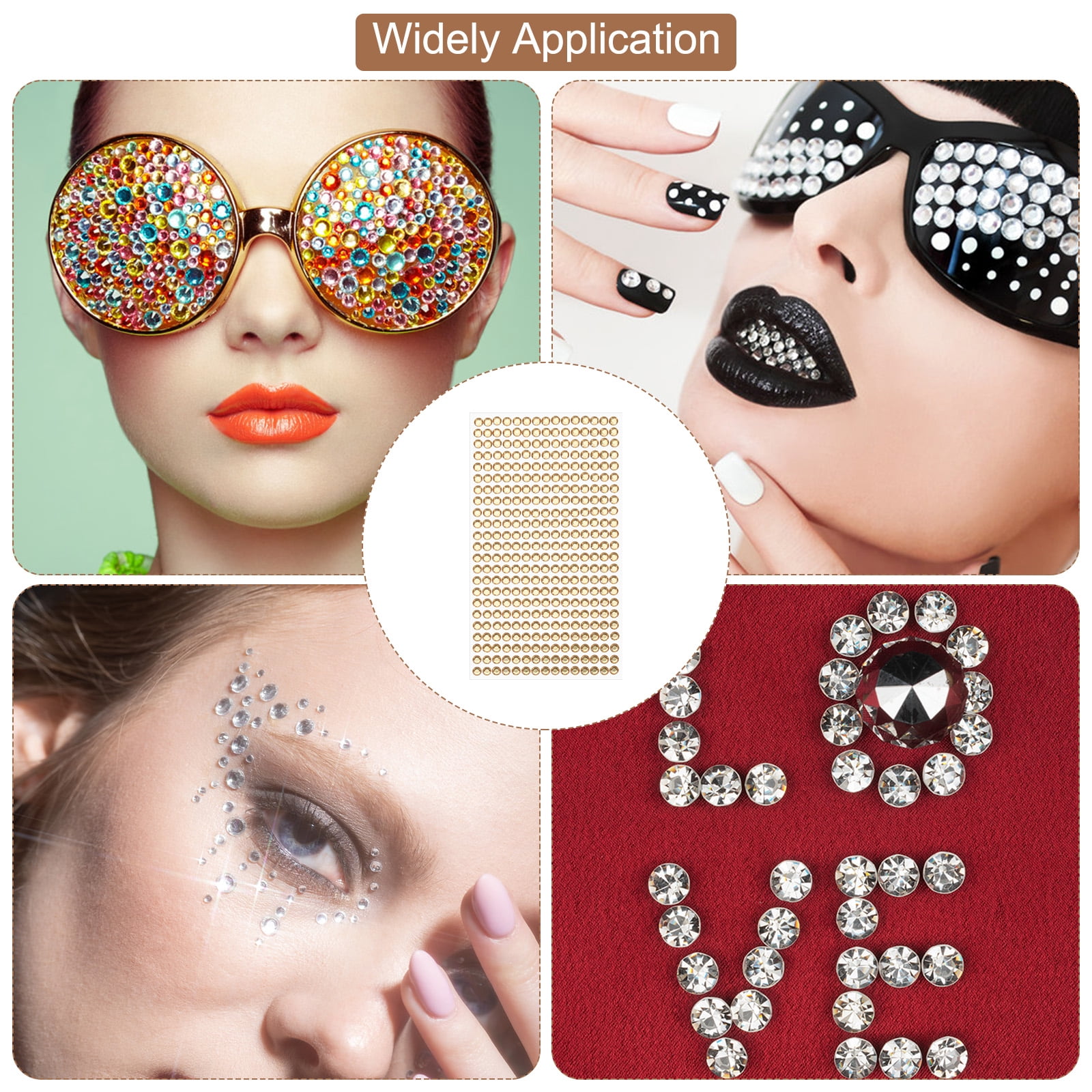 Unique Bargains 4 Sheet Self-Adhesive Rhinestone Stickers 2190Pcs 3mm/5mm Light Orange