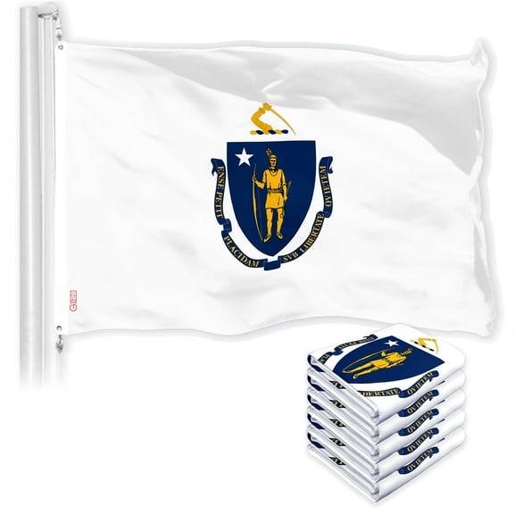G128 5 Pack: Massachusetts MA State Flag | 3x5 Ft | LiteWeave Pro Series Printed 150D Polyester | Indoor/Outdoor, Vibrant Colors, Brass Grommets, Thicker and More Durable Than 100D 75D Polyester