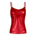 thumbnail image 4 of KHONTS Women's Metallic Shiny Camisole Disco Party Sleeveless Slim Fit Tanks Tops Rave Fashion Tunic Undershirts Red XL, 4 of 4