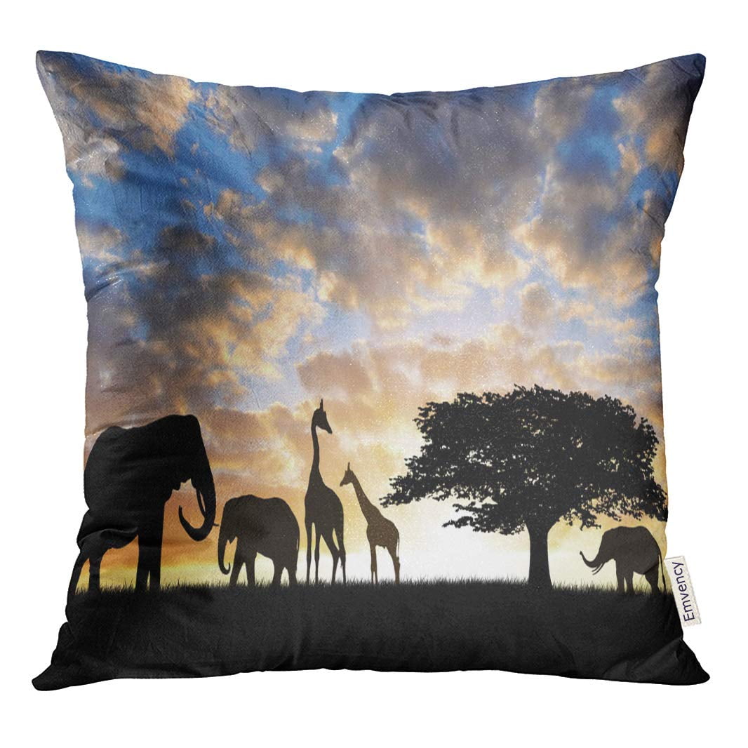 STOAG Orange Safari Silhouette Elephants Giraffes in The Sunset Africa ...