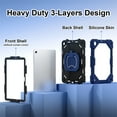 thumbnail image 3 of Rugged Hybrid Case For Samsung Galaxy Tab A11 SM-X133/X135 tablet, with Built-in Kickstand 360° Rotating Crossbody Shoulder Strap Shockproof Heavy Duty Case, Navyblue+Black, 3 of 8