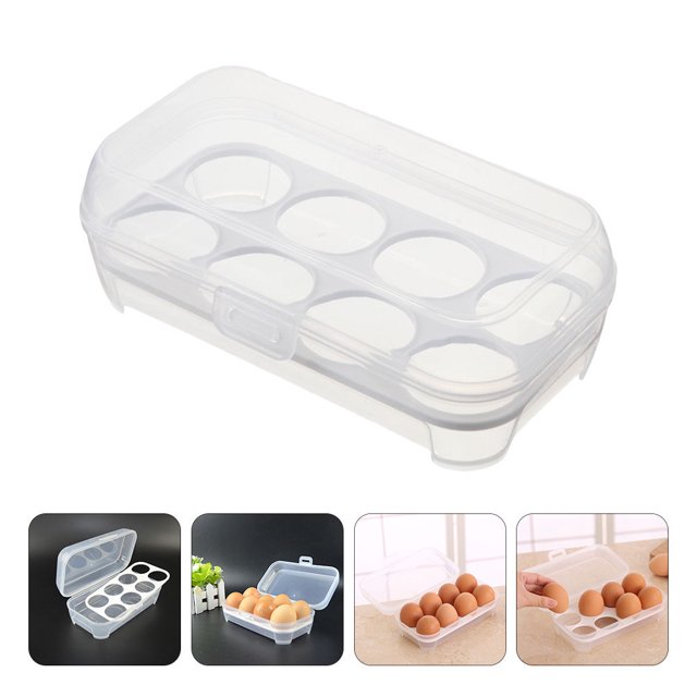 WHAMVOX 2Pcs White Plastic Egg Carrier Box with Lid Refrigeration Egg Storage Plate for Kitchen
