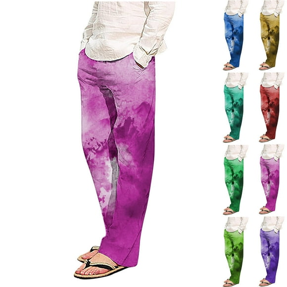 Styesk Men's Pants Fashion Men's Casual Plaid Printing Bandage Loose Sport Plaid Pajama Pants Trousers Full Length Pants
