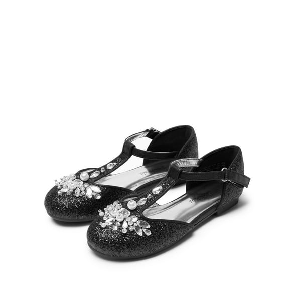 BURUDANI Girls Mary Jane Dress Shoes, Pearl T-Strap Princess Flats for Toddler/Little/Big Kids, Wedding Party Flower Girl Shoes