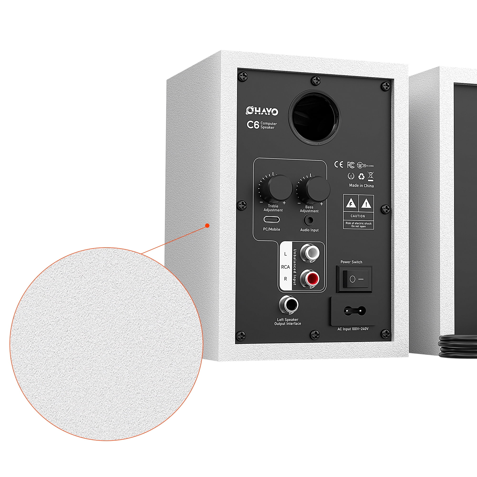 Ortiza 60W Computer Speakers for Gaming and Music, Active Bluetooth 5.3, Stereo 2.0 Speakers for Desktop PC Monitor or Laptop, Surround Sound Speaker, 3.5 mm Aux RCA Input, USB-Powered, 1 Pair, White