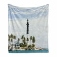 thumbnail image 1 of United States Soft Flannel Fleece Blanket, Hillsboro Lighthouse Pompano Beach Florida Atlantic Ocean Palms Coast, Cozy Plush for Indoor and Outdoor Use, 70" x 90", Blue White Green, by Ambesonne, 1 of 6