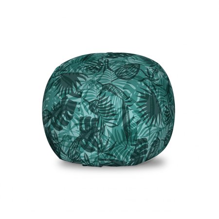 Hawaiian Storage Toy Bag Chair  Exotic and Monochrome Style Jungle Leaves Clutter Nature Tones  Stuffed Animal Organizer Washable Bag  Small Size  Pale Teal Hunter Green  by Ambesonne