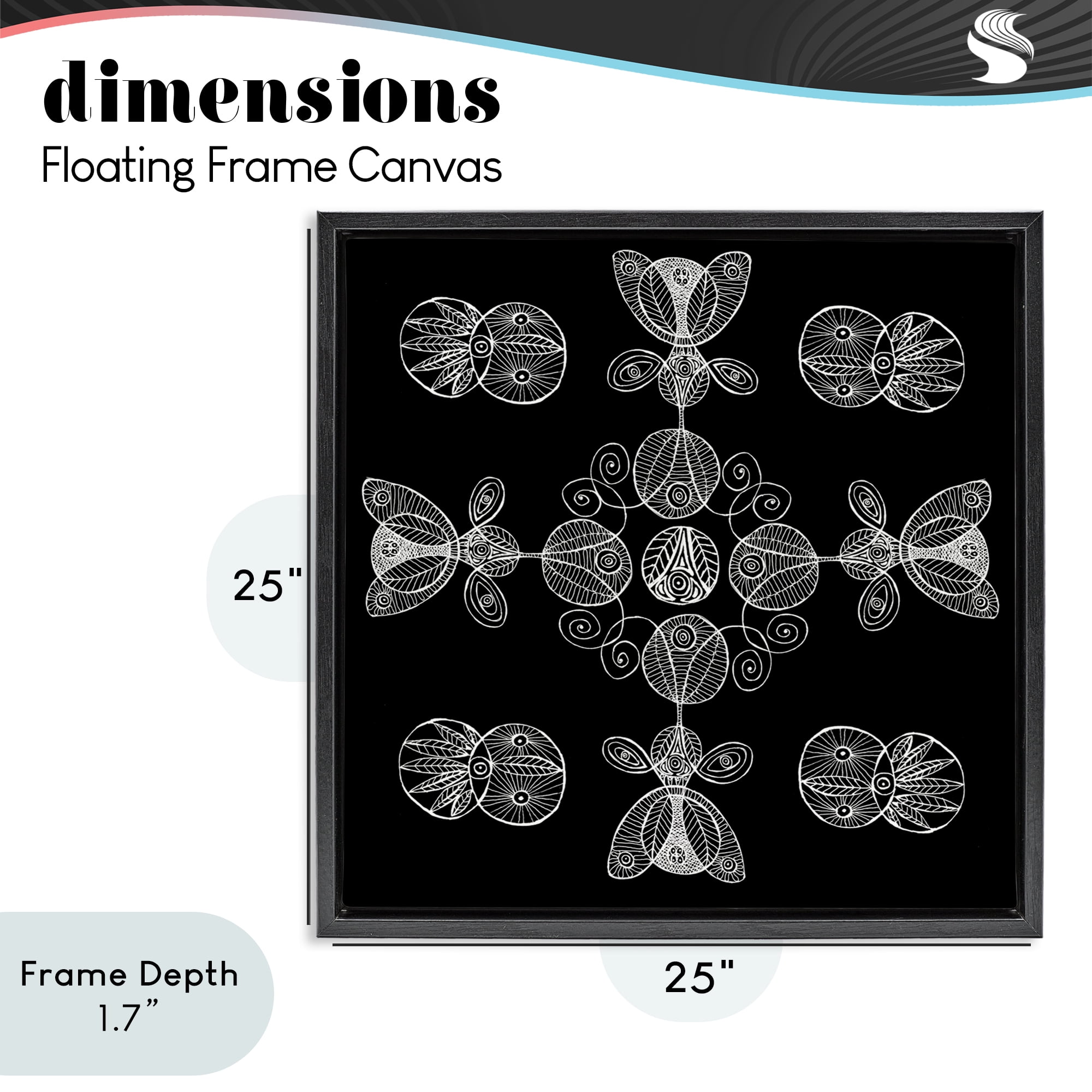 Stupell Industries Black & White Elemental Fractals Black Framed Floater Canvas Wall Art, design by El Perkin