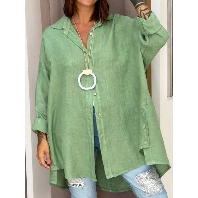 Nouvelle Chemise d'Été Unie pour Femmes, Ample, à Manches Neuf Dixièmes, en Coton et Lin