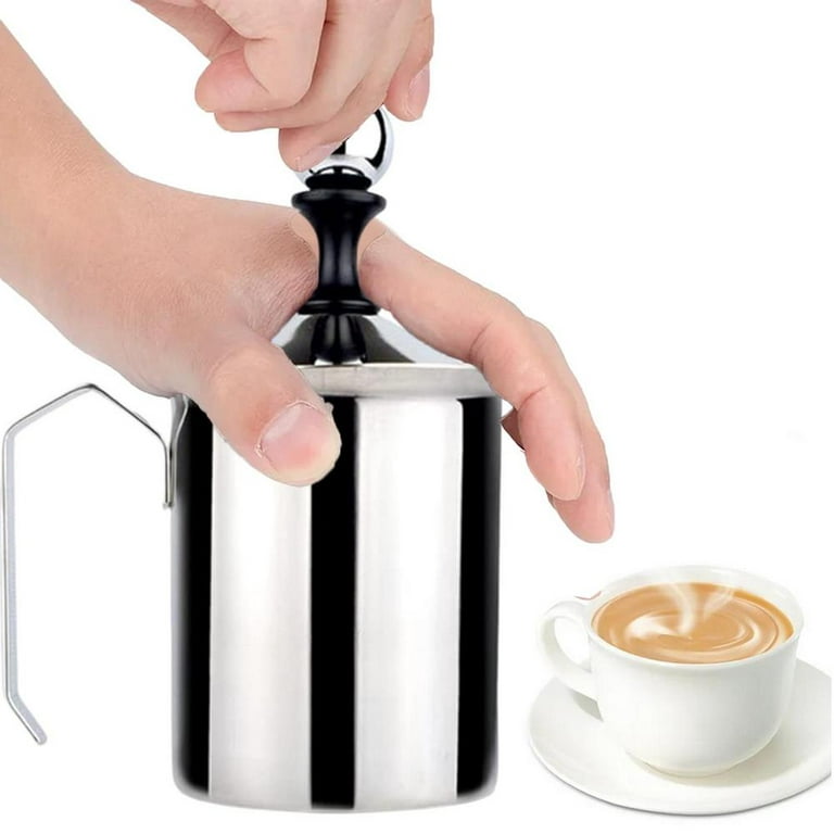 Tohuu Milk Creamer Frother Stainless Steel Manual Milk Frother Cappuccino  Latte Coffee Foam Pitcher with Handle Lid Double Layer Filter Screen