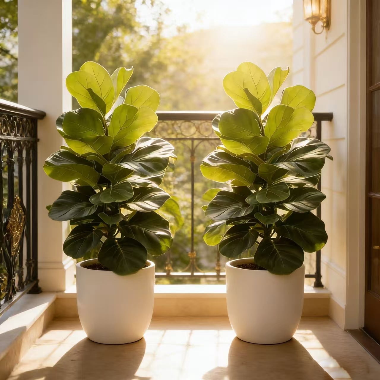 32 Inch Artificial Fiddle Leaf Fig Tree 2 Pcs - Realistic Faux Tropical Tree with Large Leaves, UV Resistant Fake Plant for Living Room, Office, Home Decor (No Pot)