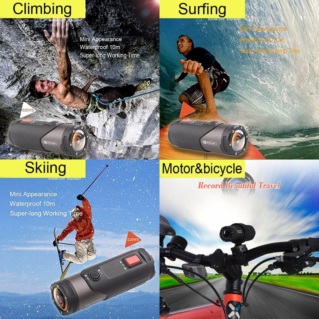 4K 16M Action Camera Outdoor 10M Waterproof Sport Cam Anti Shake Car HD DV DVR Camcorder Wide Angle Video Recorder Support WiFi APP Remote View Control for Motorcycle Bike Helmet
