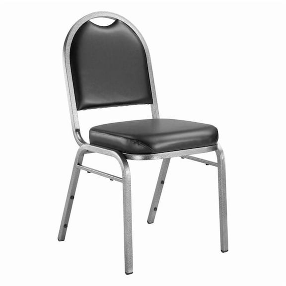 NPS 9200 Series Premium Vinyl Upholstered Stack Chair, Panther Black Seat/ Silvervein Frame