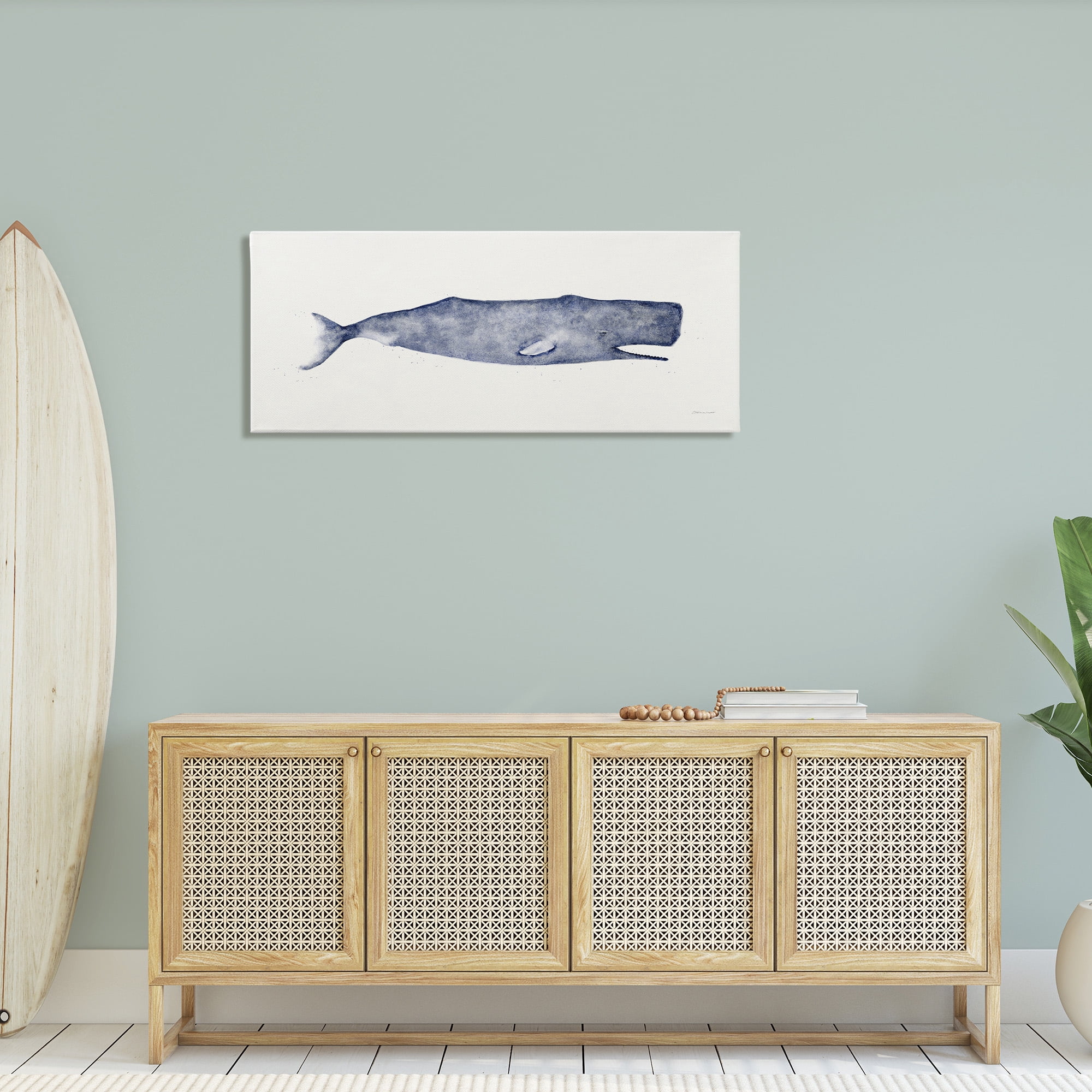 Stupell Industries Classic Whale Watercolor Illustration Animals & Insects Painting Gallery Wrapped Canvas Art Print Wall Art, 48 x 20