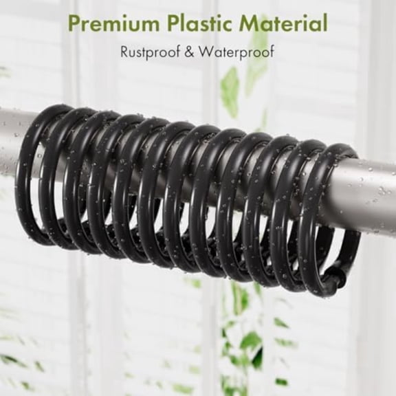 Haimei Black Plastic Easy to Snap Closure Shower Curtain O-Shape 12 Count