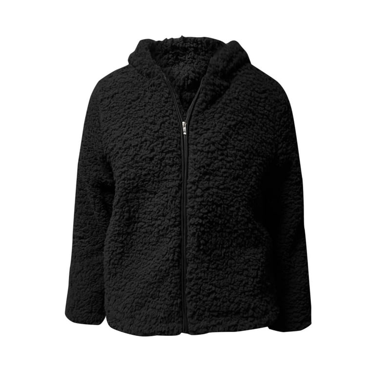 CFXNMZGR Jackets Coats for Women Crew Neck Sherpa Jacket Long Sleeve Lapel  Zip Up Outwear Shearling Shaggy Oversized Coat With Pockets Warm Winter | Jacken