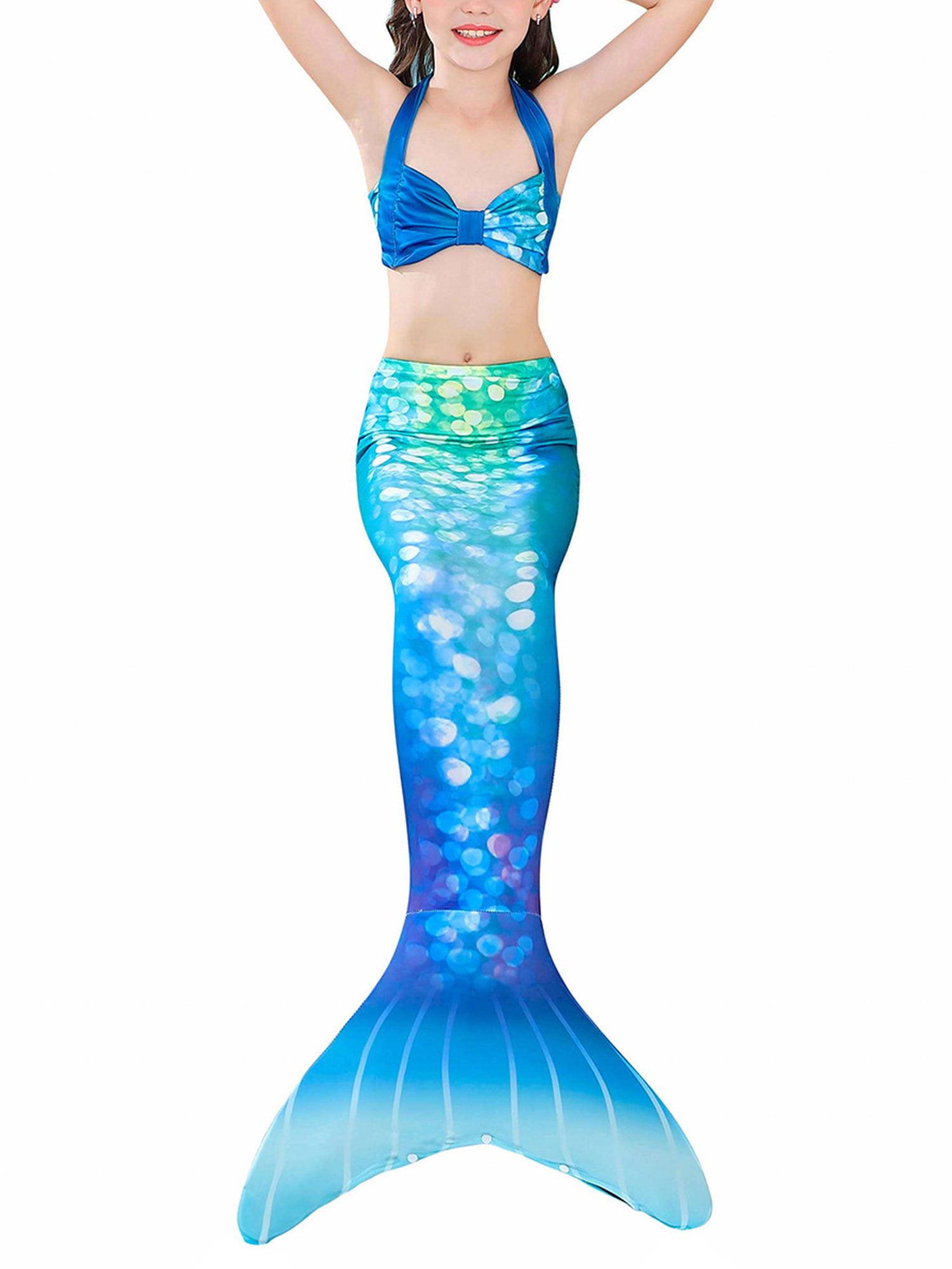 Mermaid Swimsuit for Kids Girls Swimwear Costume Swimming Bikini+Shorts+Tail Set 