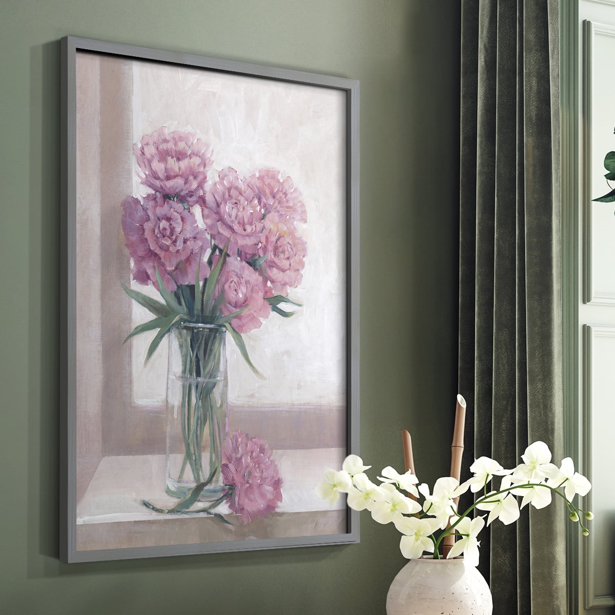 Windowsill Floral II Framed Print - Solid Wood in Single Picture Frame Solid Wood 2 Framed Print