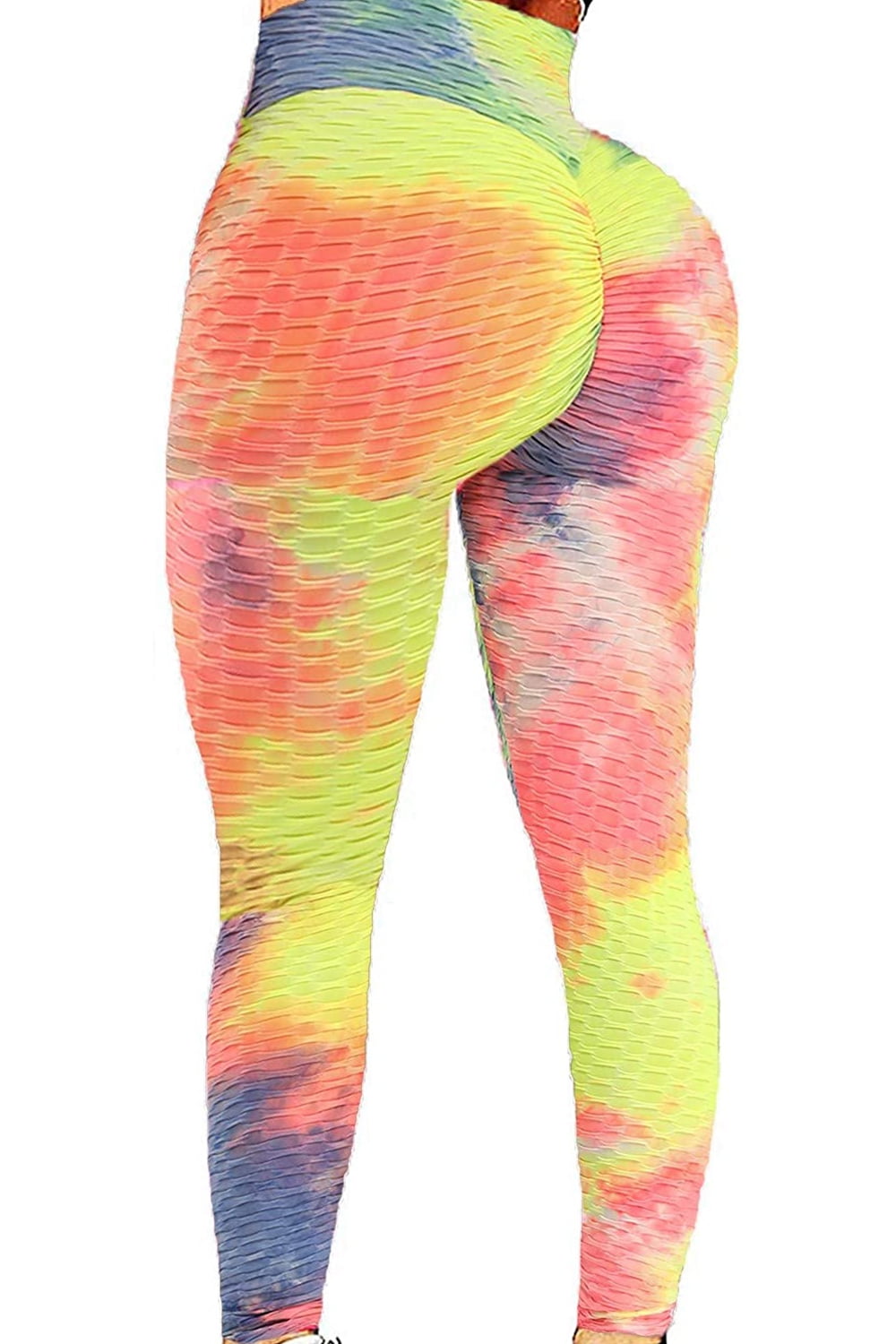 Infilar Womens Sexy Textured Yoga Leggings High Waist Butt Lift Tie Dye Pants For Workout 