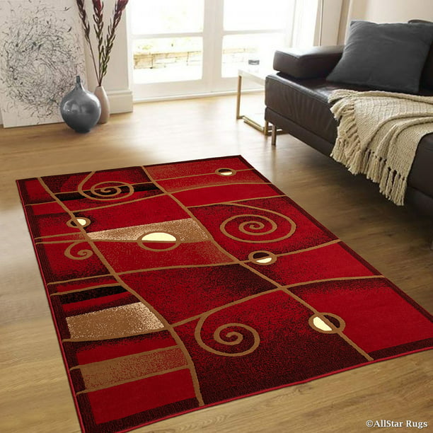 Allstar Red Abstract Modern Area Carpet, Navy Blue Rug 5×7