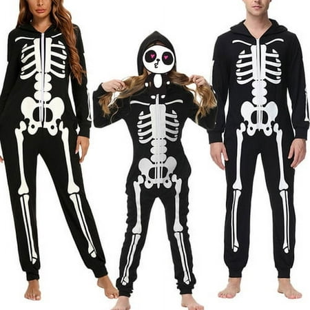 

Family Matching Halloween PJS Set Zipper Long Sleeve Jumpsuit with Luminous Skeleton Printed Festival