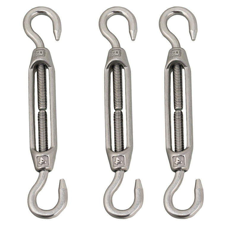 3pcs M10 CC Stainless Steel 304 Heavy Duty Wire Rope Tensioner Turnbuckle Adjustable  Hook Eye Turnbuckle,3pcsxM10 
