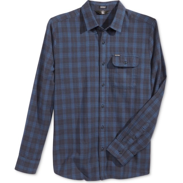 Volcom Camisa de franela con botones para hombre, azul, grande