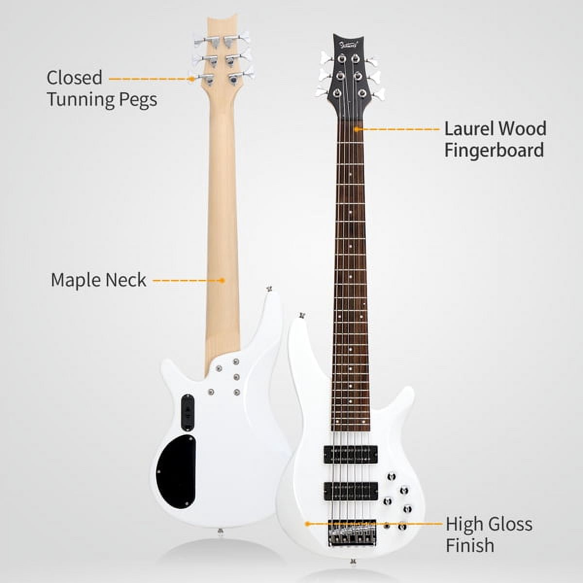44 Inch GIB 6 String H-H Pickup Laurel Wood Fingerboard Bass Guitar with Bag and other Accessories White