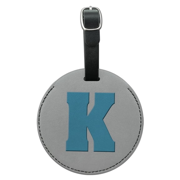 Graphics and More Letter K Initial Baby Boy Block Font Blue Shower Round Leather Luggage ID Bag Tag