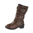 thumbnail image 2 of BLTIBY Women's Knee-High Boots Western Style Pointed Toe Mid Block Heel Boot Slip-On Buckle Ruched Slouchy Riding Booties Brown 43, 2 of 9