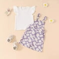 thumbnail image 4 of kpoplk Toddler Baby Girl Clothes Tie-Up Strap Ruffle Camisole Tops Linen Pants Set Little Girls Summer Outfits Size 4-5 Years,Purple, 4 of 5