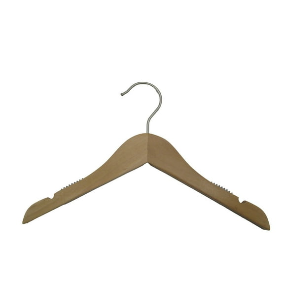 NAHANCO Kid's Wooden Shirt Hanger, 12" - Low Gloss Natural, 100/CTN