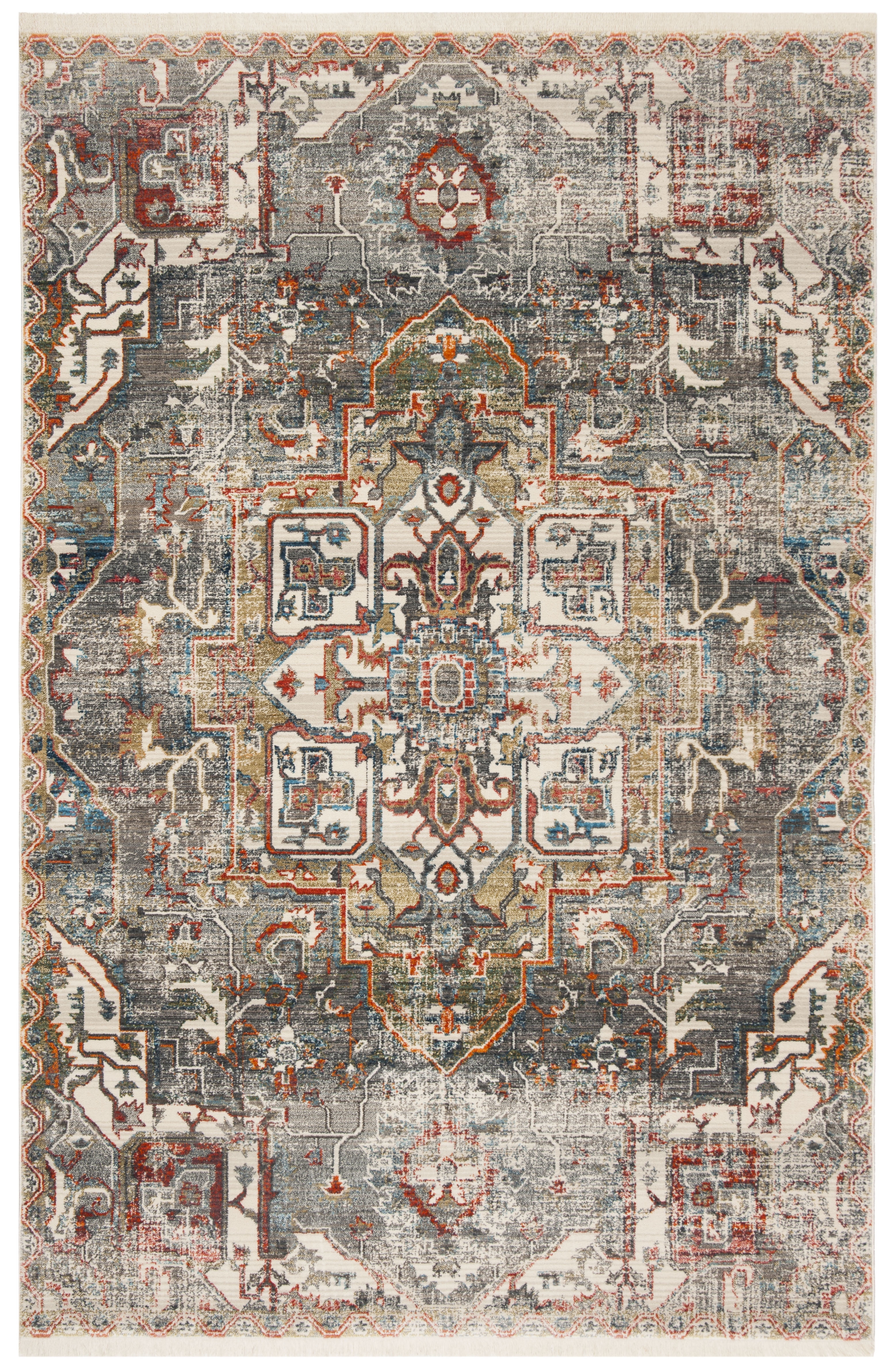 SAFAVIEH Vintage Persian Gerard Geometric Polyester Area Rug, Charcoal/Olive, 4' x 6'